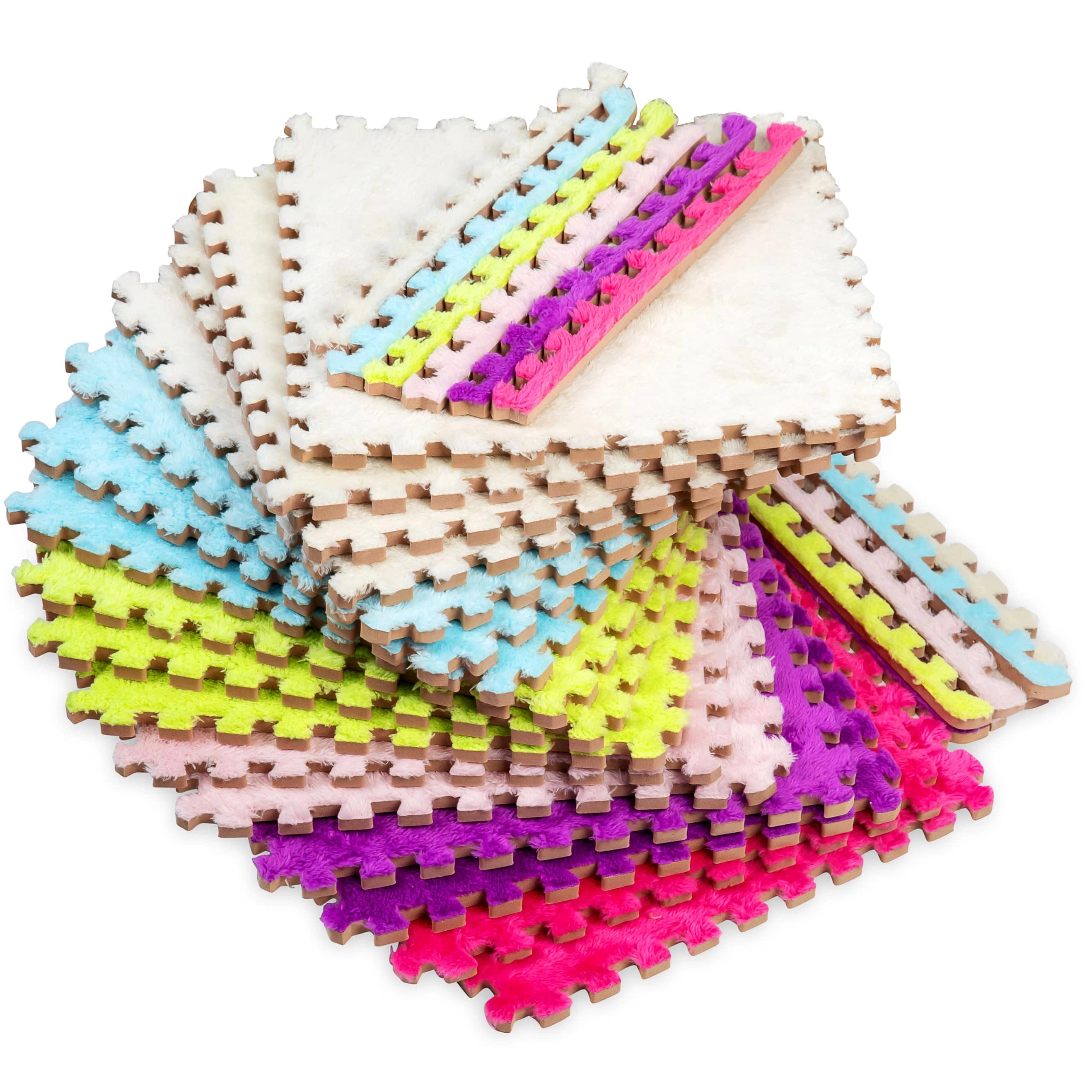 MZA STORES Carpet Squares Puzzle Mat - 16 Piece 49" x 49" Plush