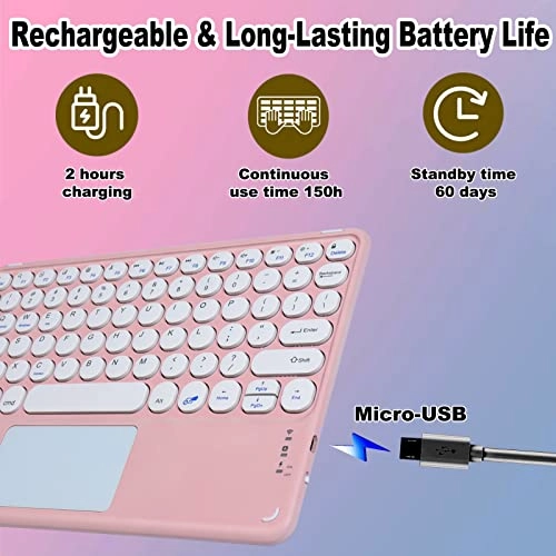 Wireless Bluetooth Keyboard with Touchpad - Pink Rechargeable