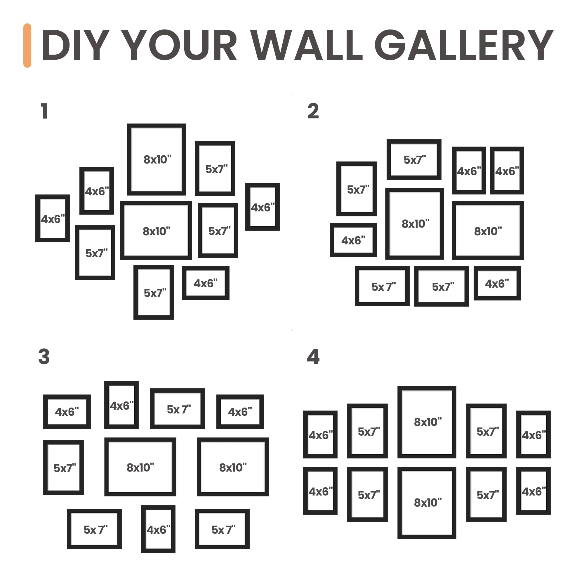 10 Pack Picture Frames - 8x10, 5x7, 4x6