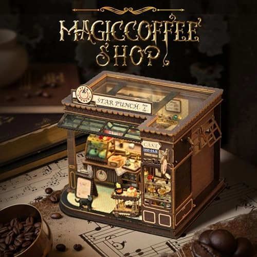 Coffee Shop Miniature House Kit (K-1083) - LED Light 3D Wooden Bookends