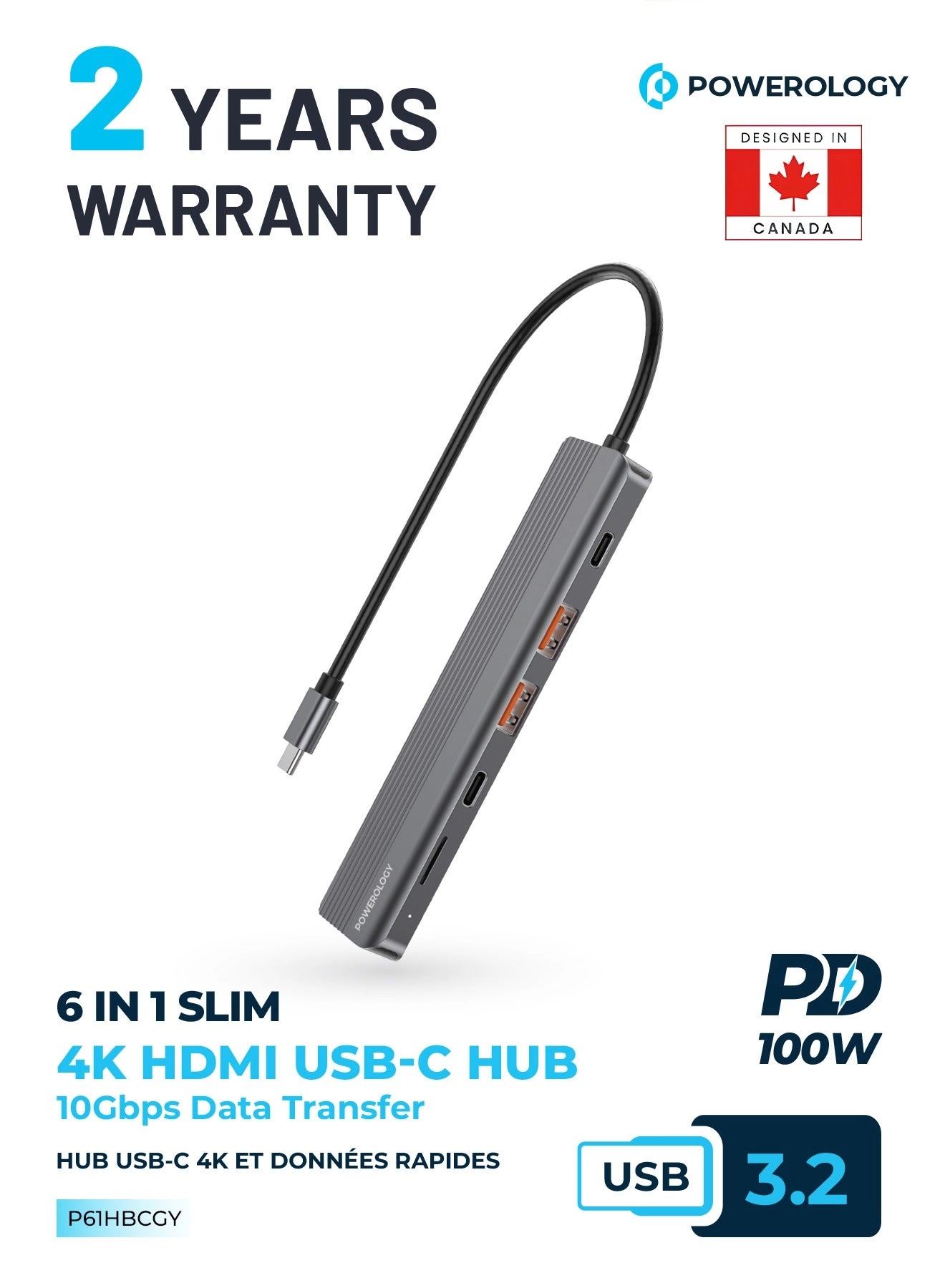 6 Port USB-C Hub - 4K HDMI PD100W 10Gbps