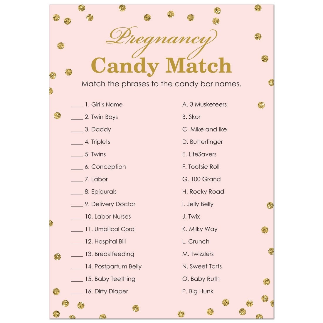 Sweet Pregnancy Candy Match Baby Shower Game - 24 Count
