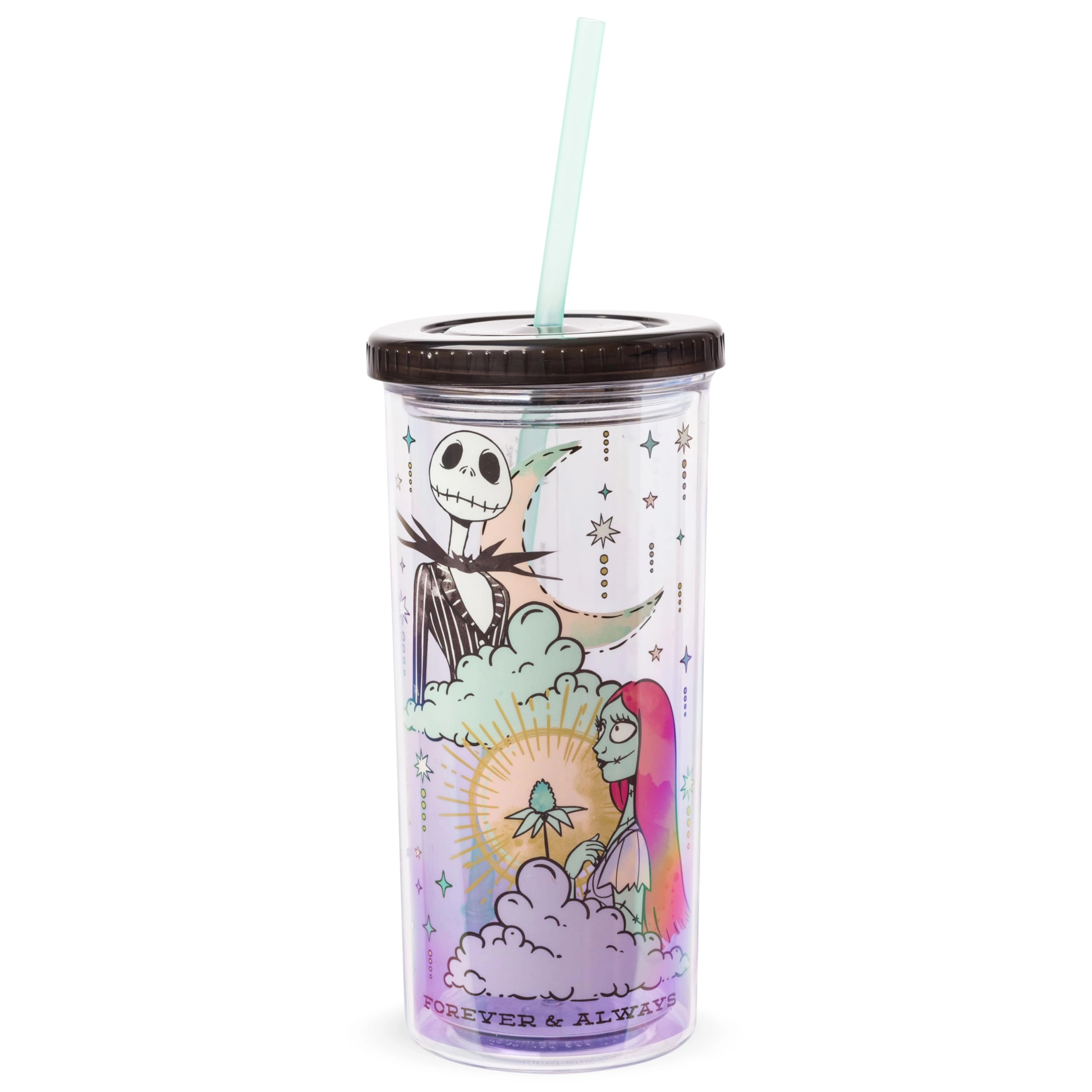 Silver Buffalo Nightmare Before Christmas "Forever and Always" Plastic Tall Cold Cup - 1 pcs - Lid and Straw