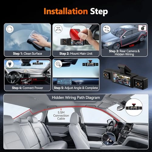 4 Channel Dash Cam Rear View Mirror - 1080P 30FPS + 64GB TF Card