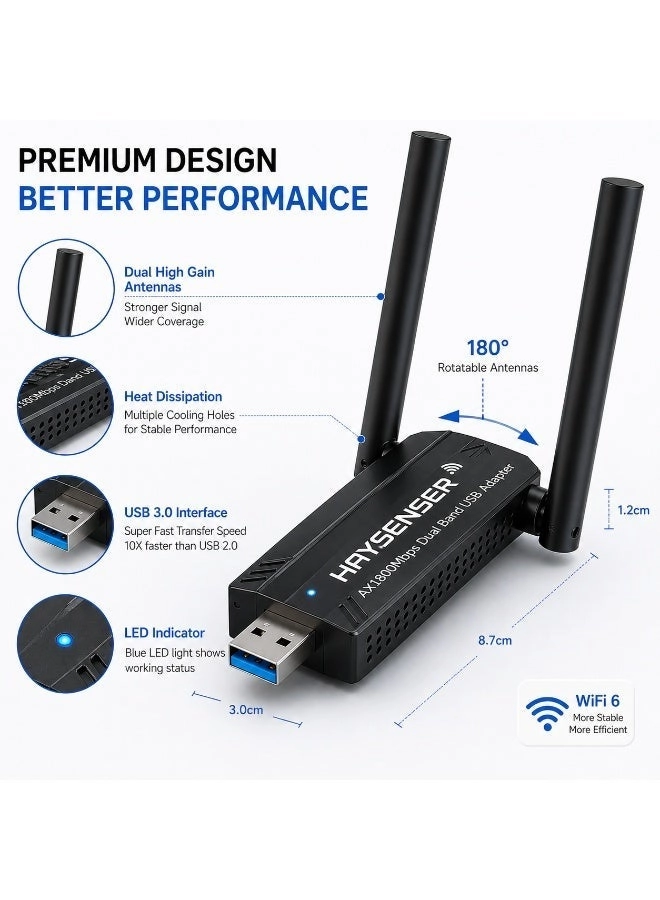 AX1800 USB Adapter - Dual Band 2.4GHz & 5GHz USB 3.0 WiFi 6