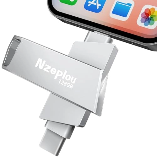 Nzeplou Flash Drive - USB3.0 Lightening USB-C for iPhone 128GB
