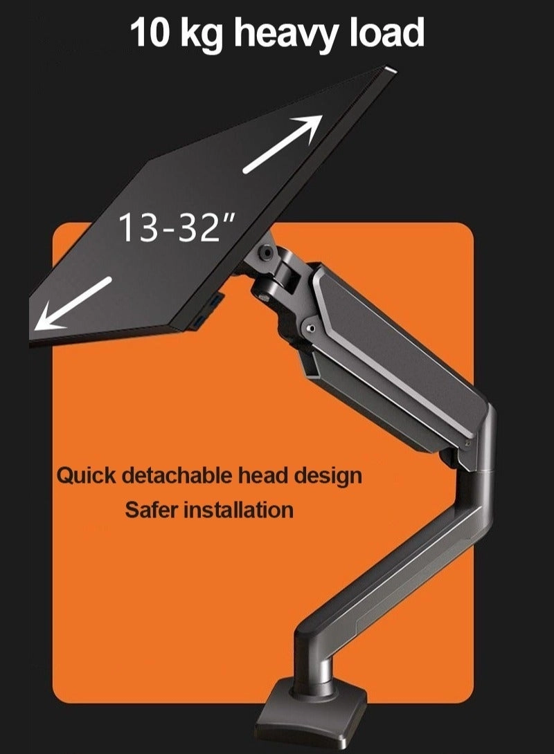 Full Motion Tilt Swivel Single Monitor Arm - 13-32 inch 100 x 100 or 75 x 75 mm