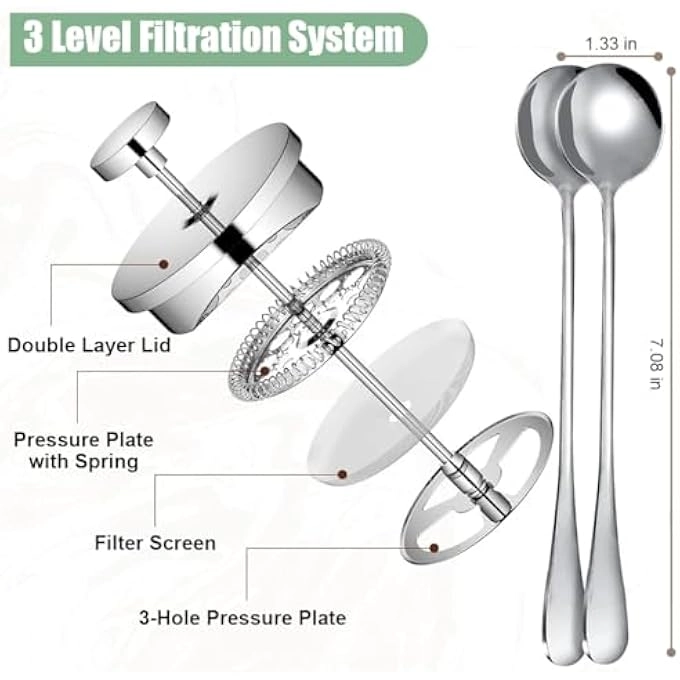 French Press - 1000Ml Double Layer Filter 2 Spoon