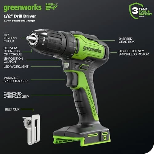 24V Brushless Drill/Driver - 2×2.0Ah(USB Battery) 2800 RPM