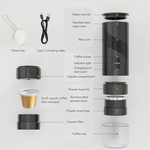 Portable Coffee Machine - 80ml capsule or powder