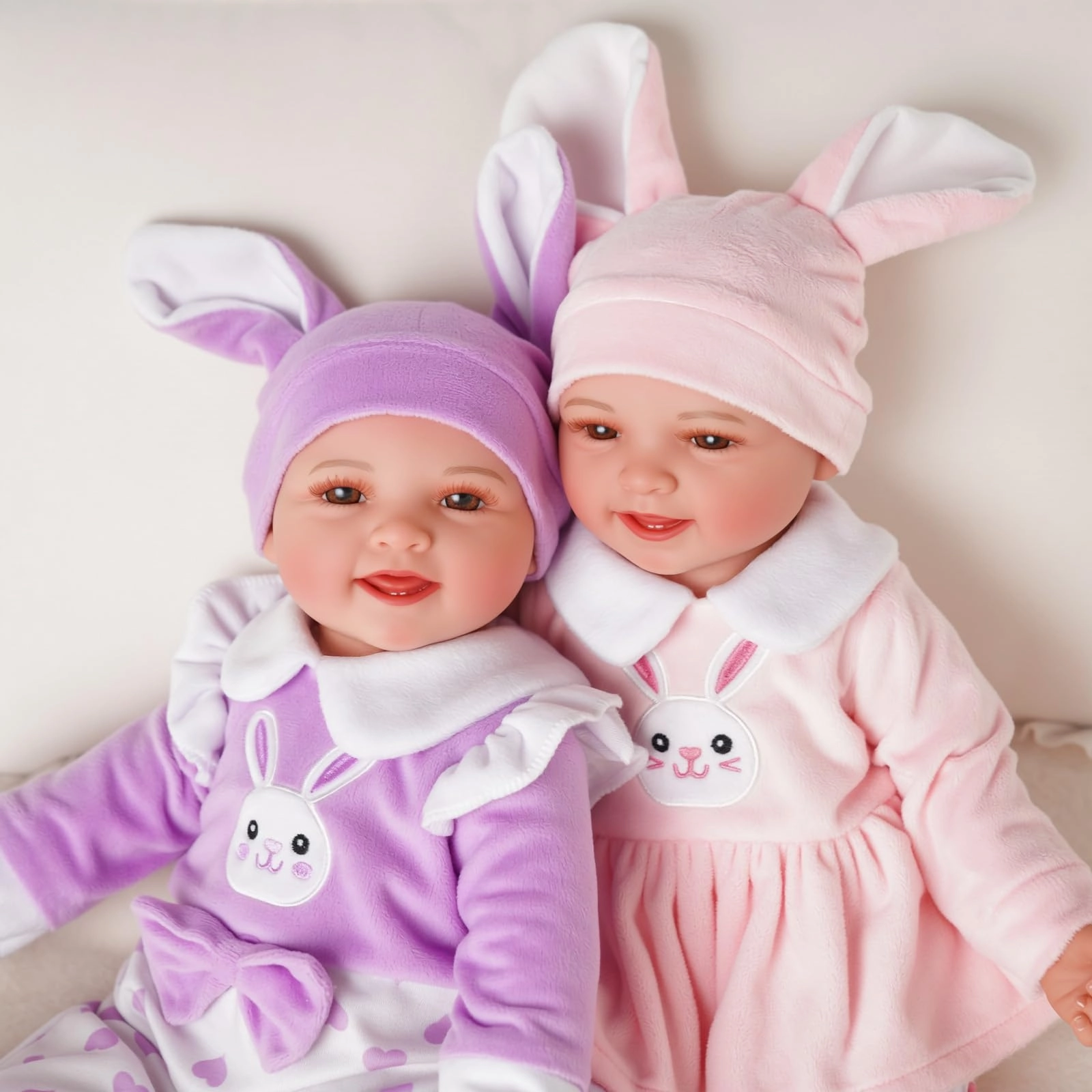 Twin Baby Dolls - 17 silicone vinyl Girl and Boy Newborn RabbitThemed Outfits Ages 3+