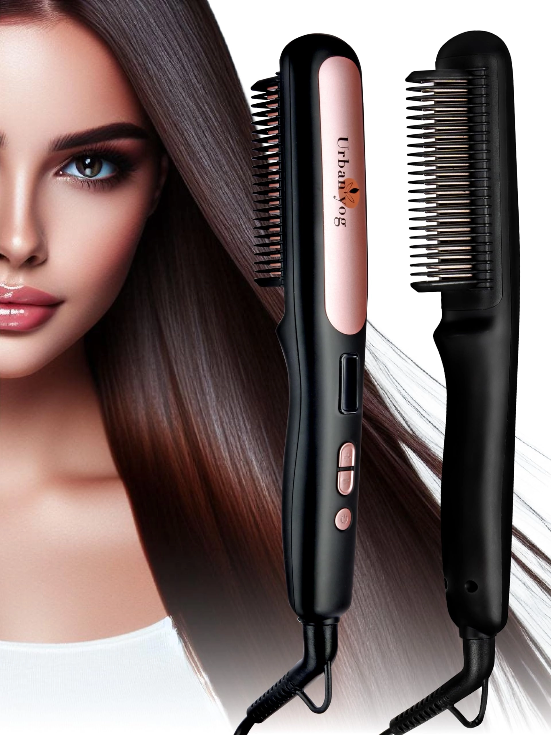 MakeMeeBold Hair Straightener Brush - 5 Temperature Controls Anti-Scald + MakeMeeBold Automatic Hair Curler - 4 Curl Settings 1200W