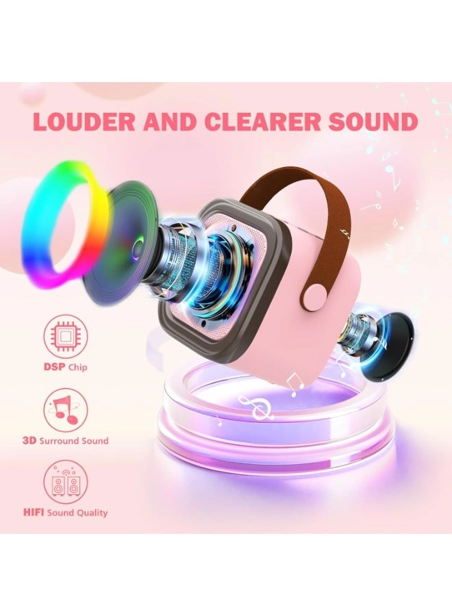 Mini Bluetooth Karaoke Machine - Wireless Microphone LED Lights