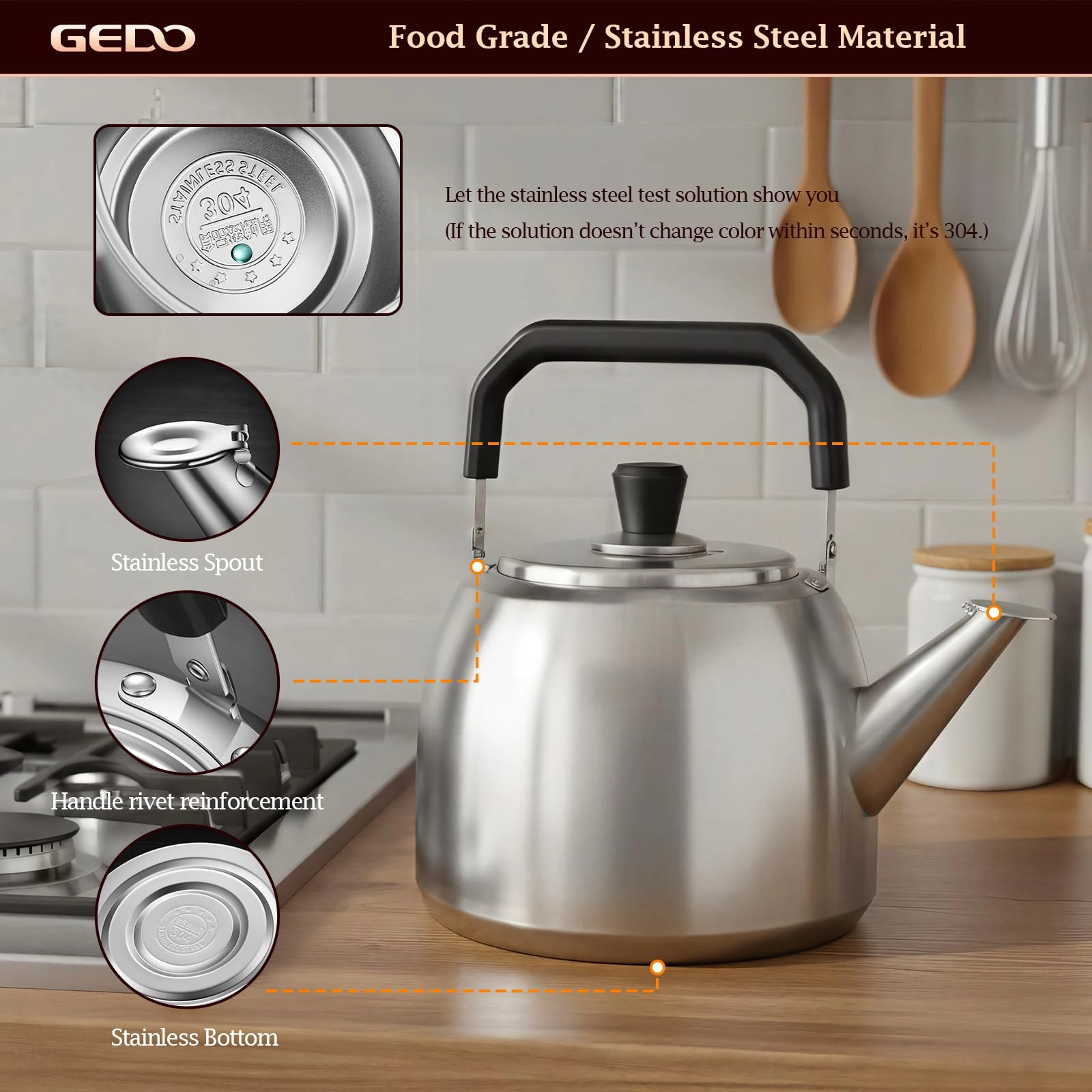 Stainless Steel Whistling Tea Kettle - 6 Liters