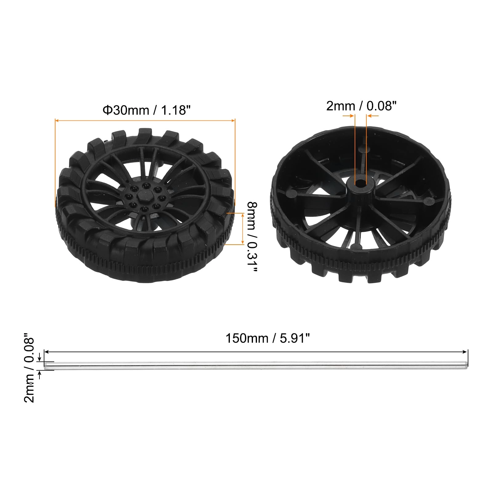 Small Plastic Wheels - 30pcs 30x8mm 2x100mm