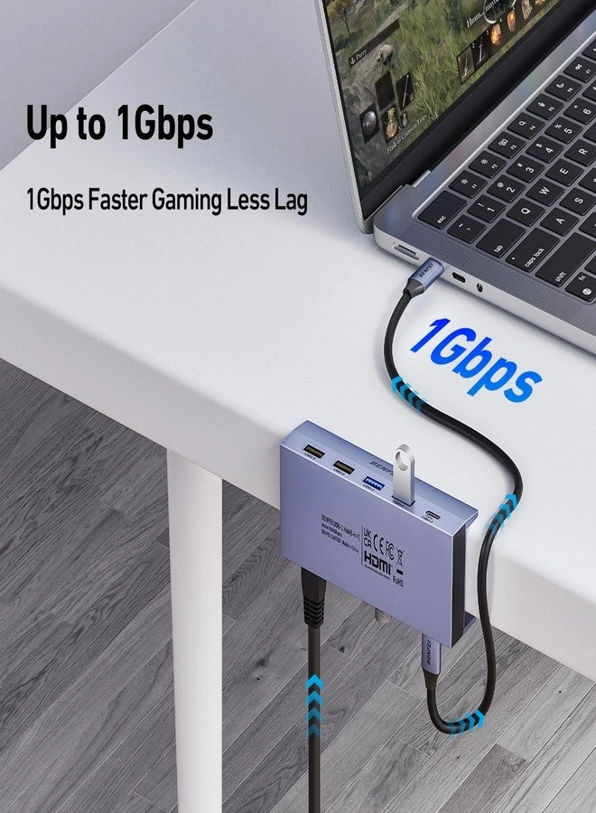 8-in-1 USB C Hub - 4K@60Hz 100W PD Gigabit Ethernet