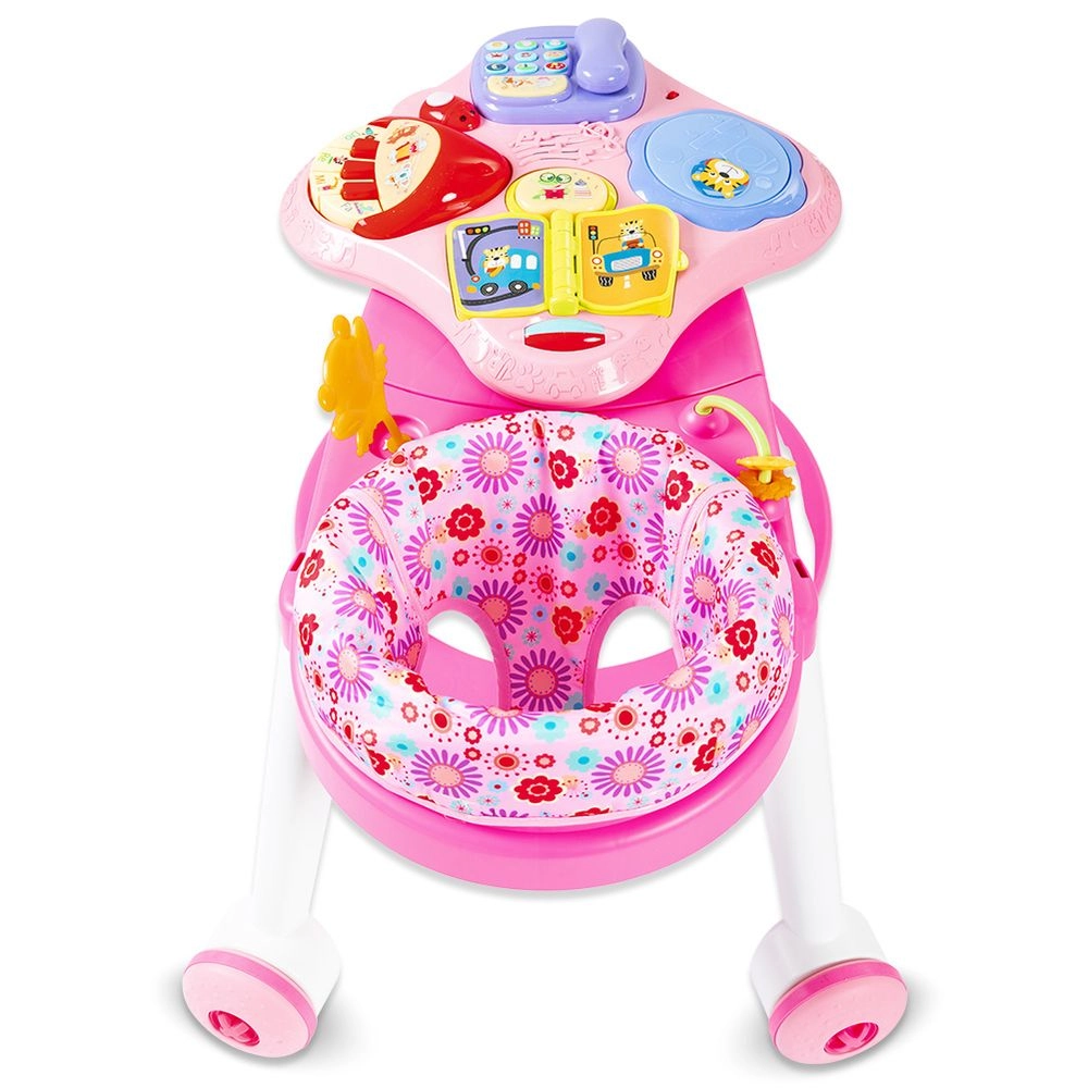3-In-1 Baby Walker Rotating Chair & Table Playset - Pink Suitable for 6 months and above