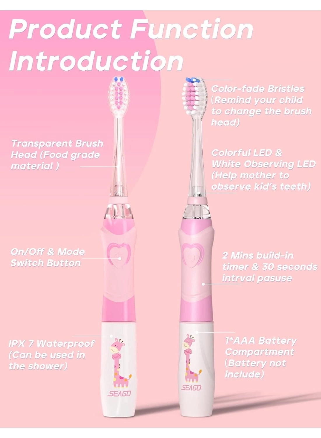 Toddler Electric Toothbrushes - 4 Brush Heads Smart Timer Suction Base