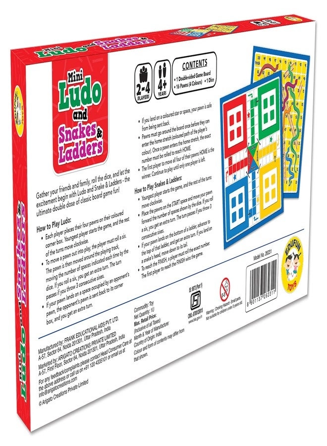 Mini Ludo and Snakes & Ladders - 2-in-1 Compact Double-Sided