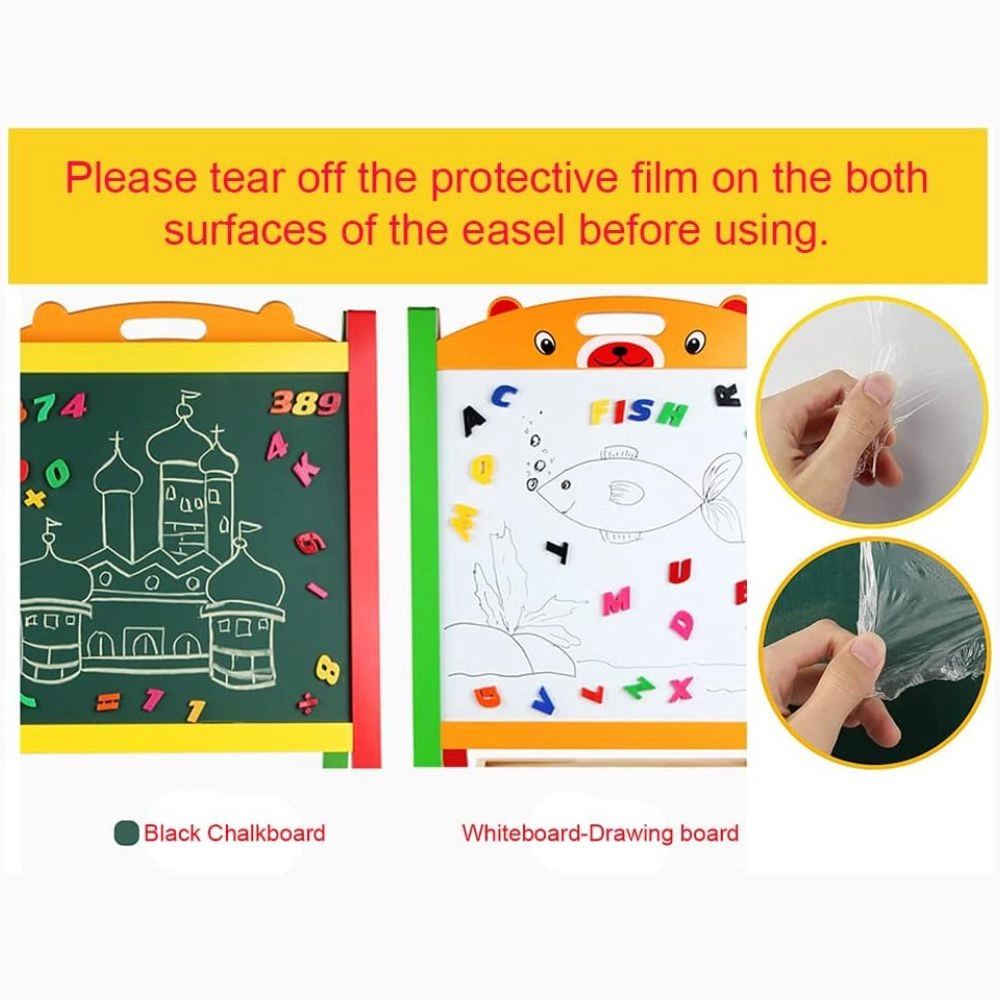 Double-Sided Magnetic Wooden Easel Board - 3 +