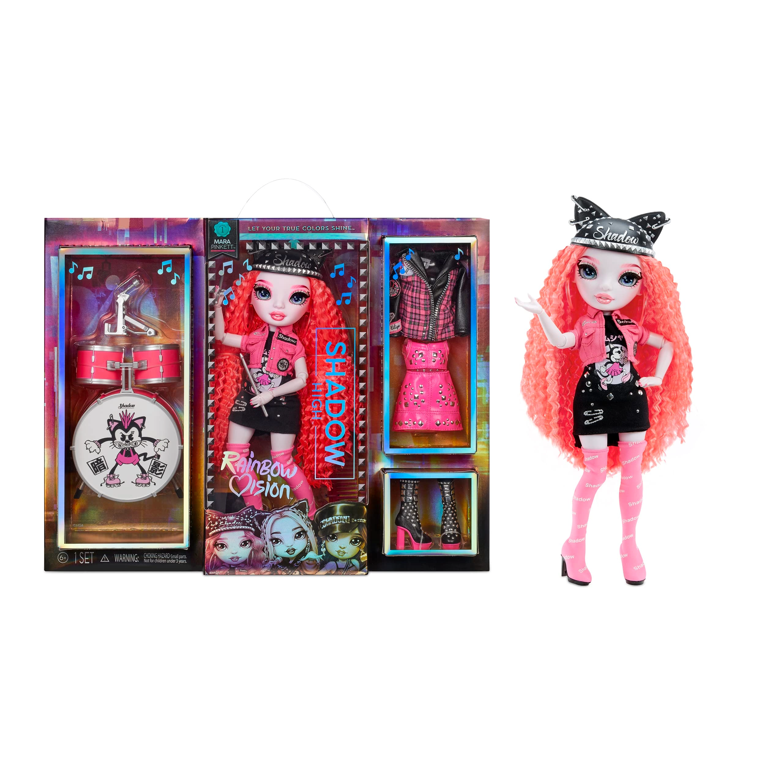 Rainbow High Mara Pinkett Fashion Doll - Neon Pink Mix & Match Outfits Rockband Accessories Ages 6+