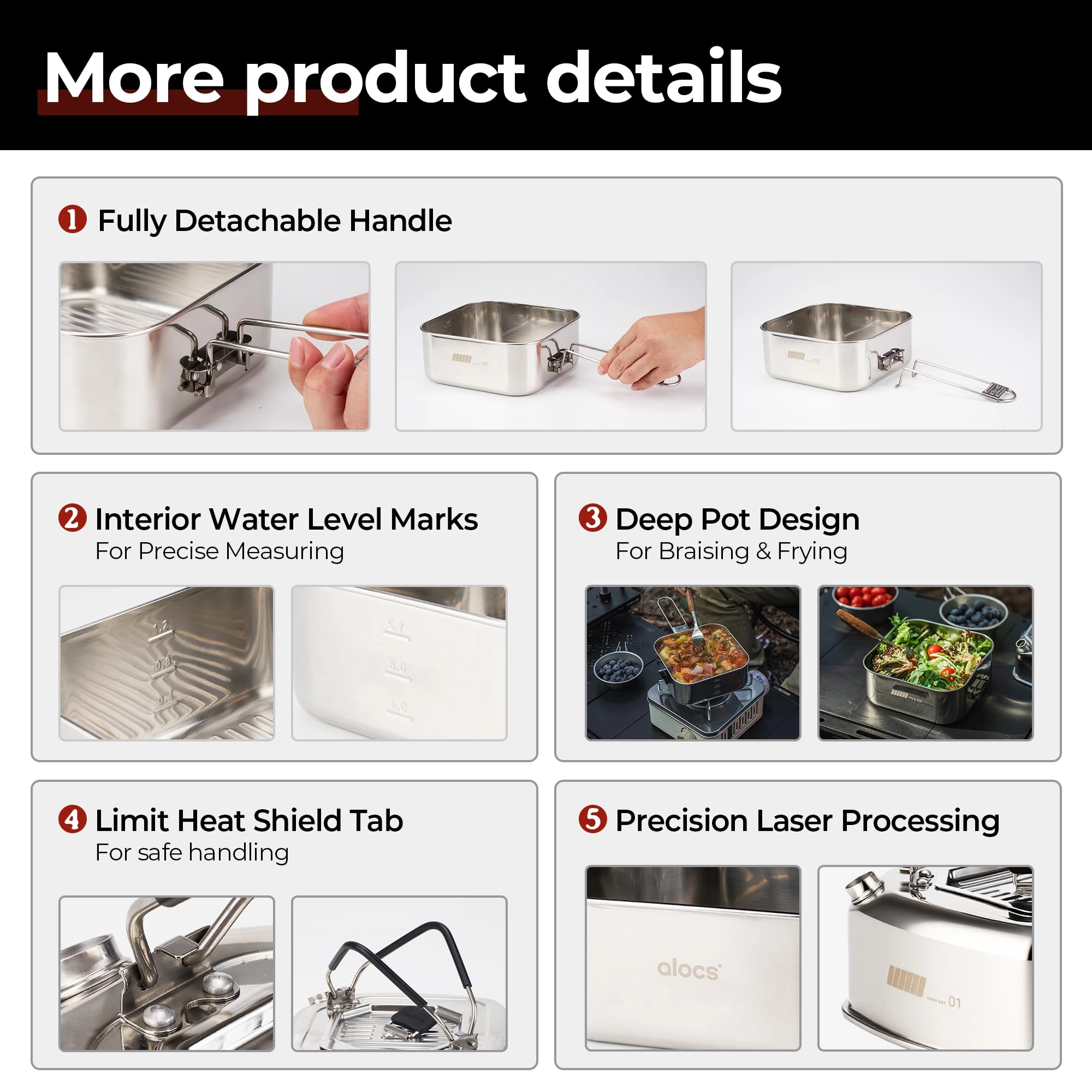 Camping Cookware Set - 3 3.5L 2.2L