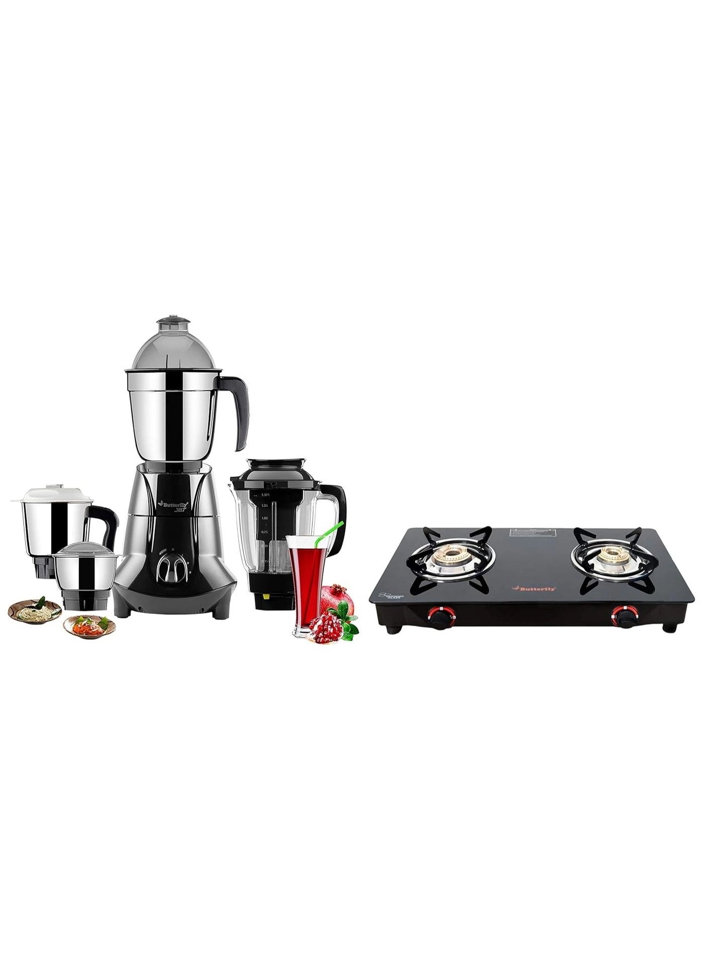 Smart Mixer Grinder - 750W 1L + Glass Top 2 Burner Open Gas Stove - Manual Ignition