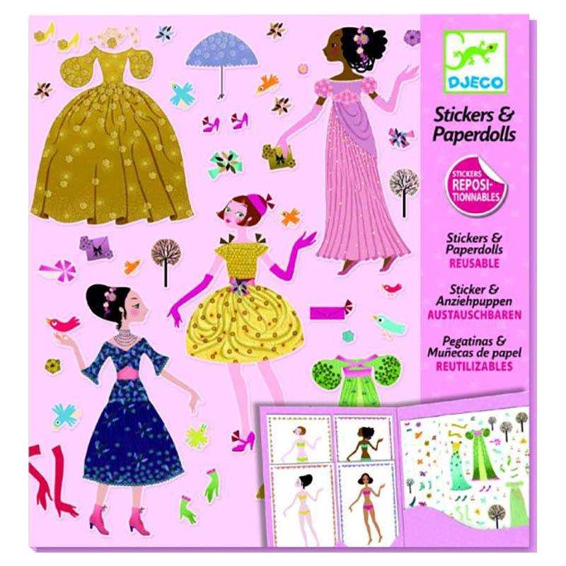 DJECO Dress Up Reusable Sticker Pad Paper Dolls 4 pcs