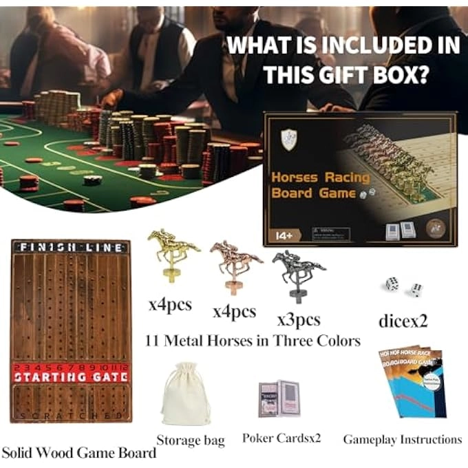 Horse Race Board Game - 11 Horses 4 Dice Solid Wood