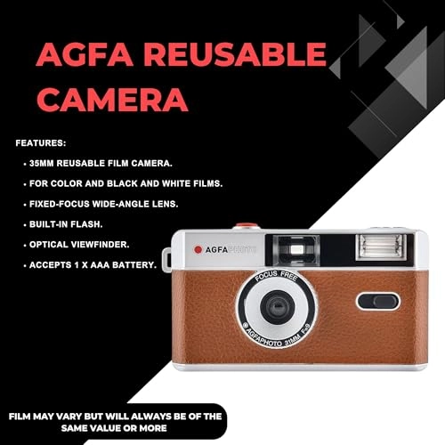 35mm Reusable Film Camera + Ultramax 400 - 36exp + Gold 200 - 36exp + Battery - AAA + Lens Cloth - Black + Photography Tips Card