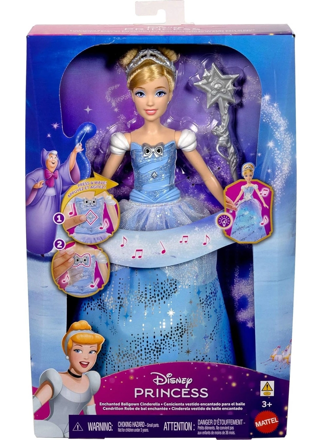 Mattel Cinderella Fashion Doll - Light-Up Dress Magic Wand Activation