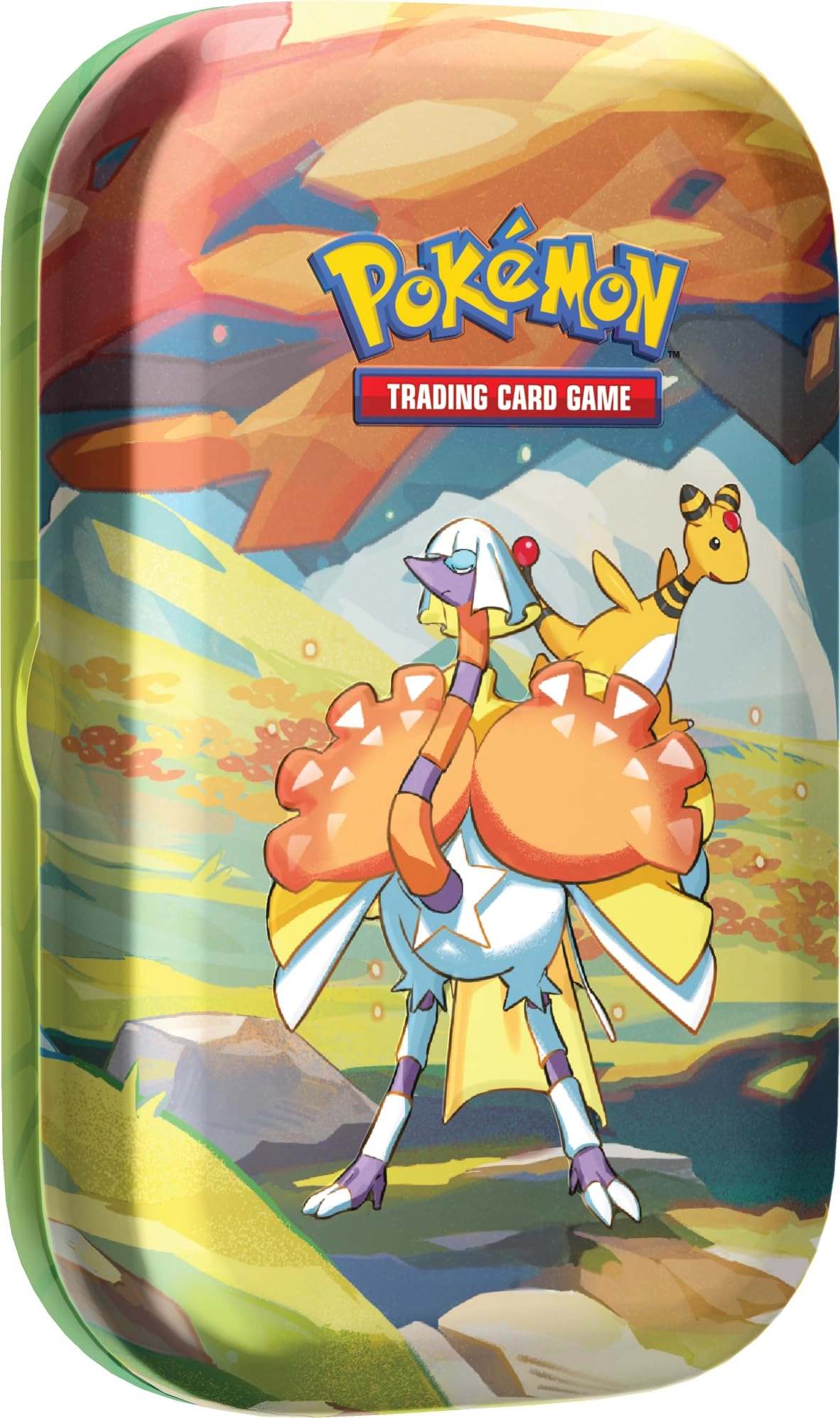 Pokmon Vibrant Paldea Mini Tin - Espathra & Ampharos 2 Booster Packs 1 Sticker Sheet
