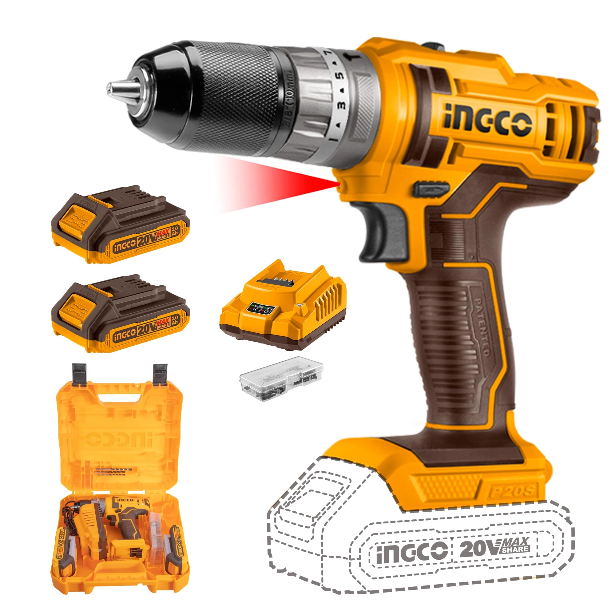 20V Cordless Impact Drill - 2x2.0Ah