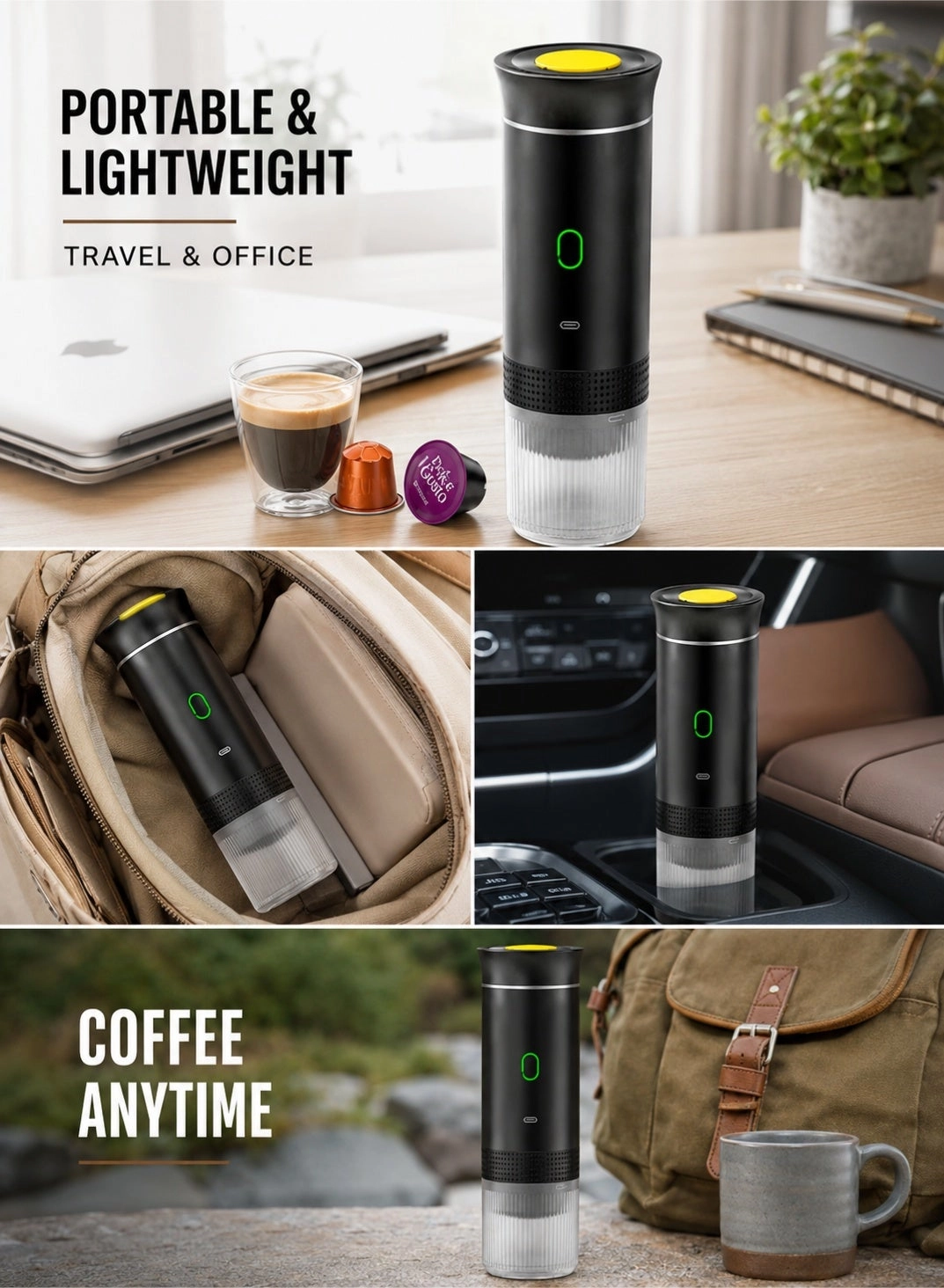 Portable Coffee Machine - 150 ml small capsule big capsule and ground coffee