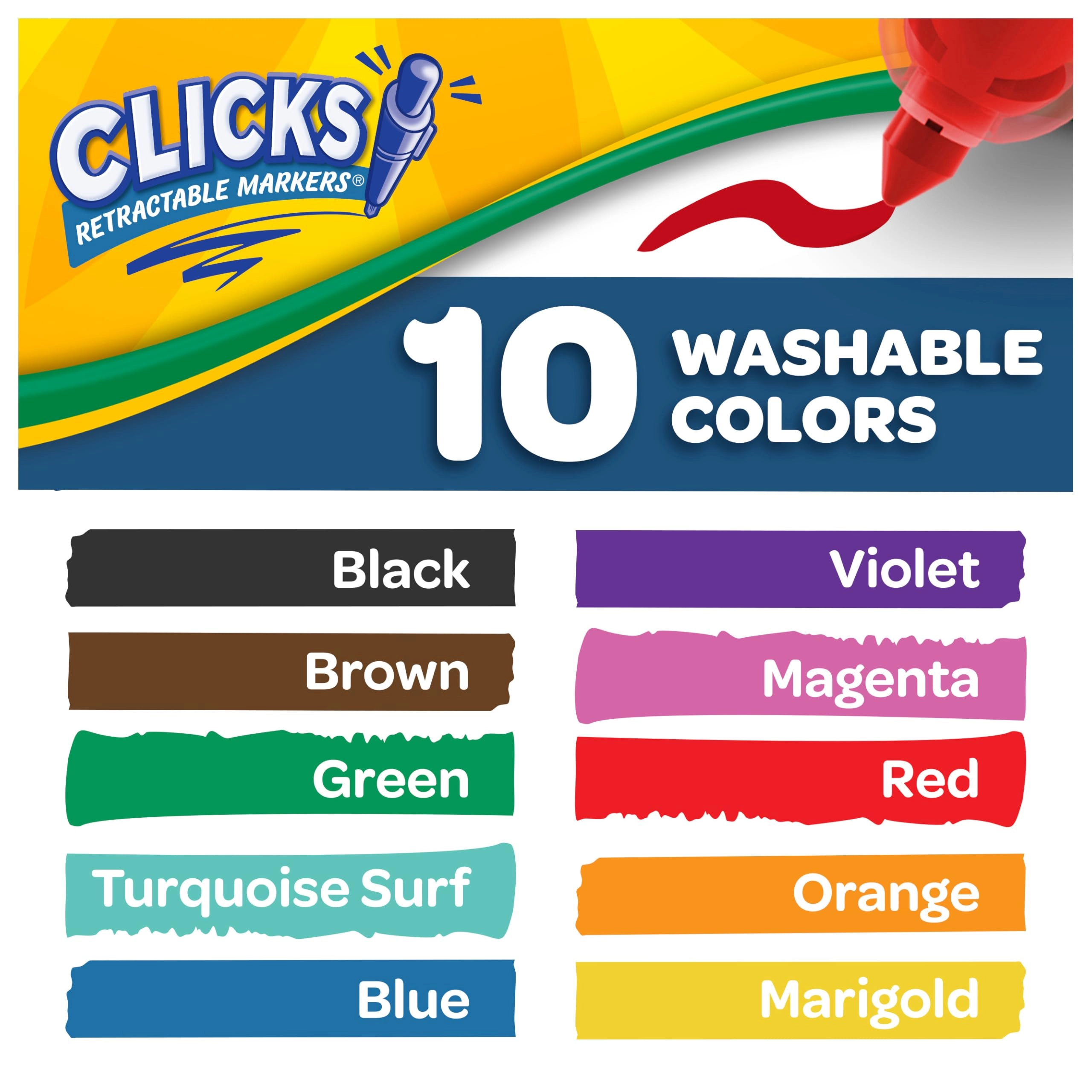 Clicks Retractable Markers - 10 different shades conical tips