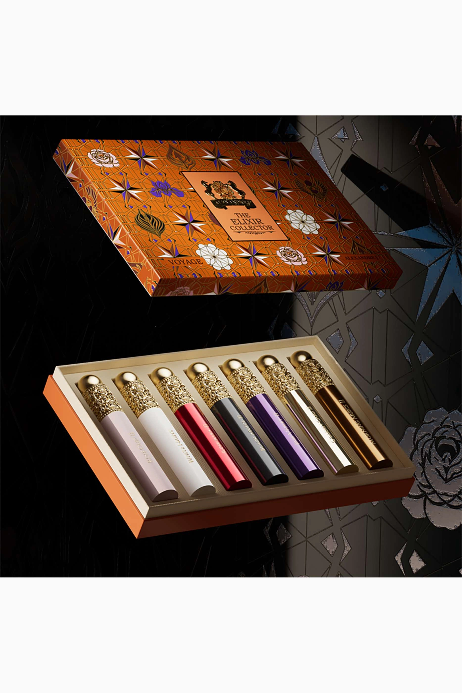 Rose Oud Eau de Parfum 10ml + White Night Eau de Parfum 10ml + Rose Alba Eau de Parfum 10ml + Black Muscs Eau de Parfum 10ml + Iris Violet Eau de Parfum 10ml + Golden Oud Eau de Parfum 10ml + Morning Muscs Eau de Parfum 10ml