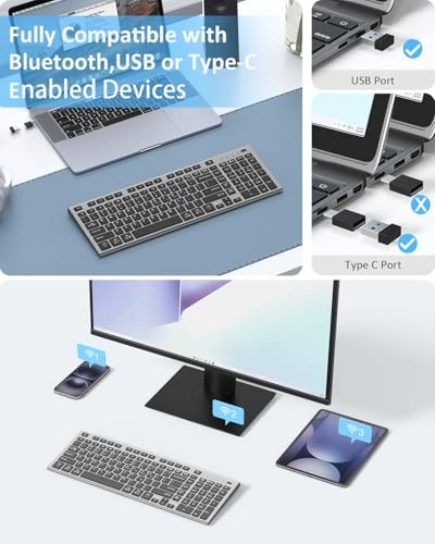 Wireless Keyboard - Bluetooth, RF, USB-A, USB-C