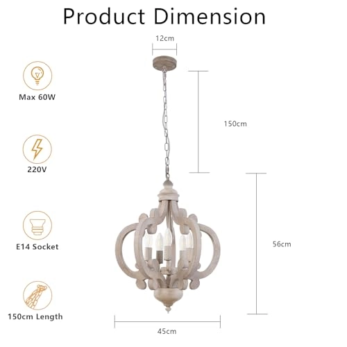 Vintage Wooden Bedroom Chandelier - Dimmable