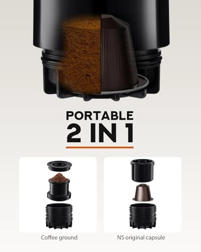 Mini Portable Coffee Maker - 60 ml/min Bag, Capsule, Pod