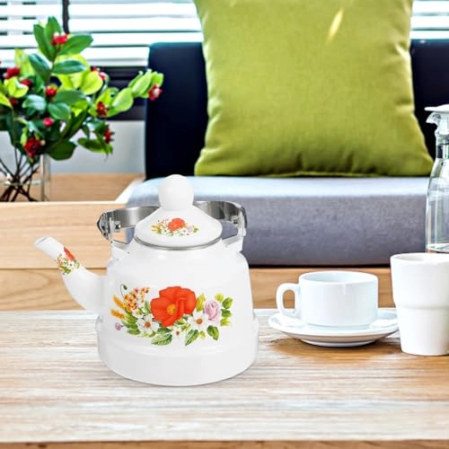 Vintage Enamel Tea Kettle - Stainless Steel 1000 milliliter