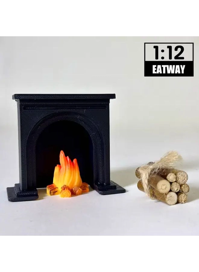 Generic Miniature Fireplace - 1:12 scale 3pcs Black Plastic