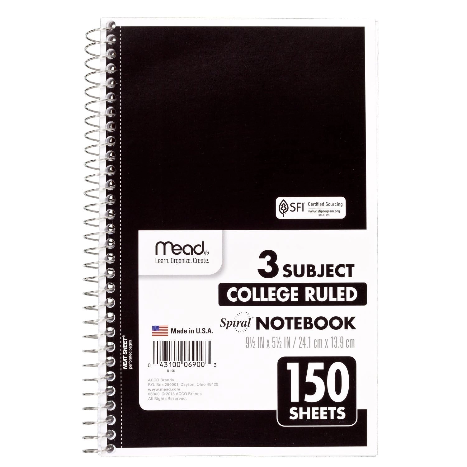 3 Subject Notebook Spiral - Lined 150 Sheets