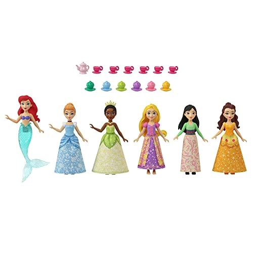 Disney Princess Small Dolls - 6 Posable 13 Tea Party Accessories Ages 3+