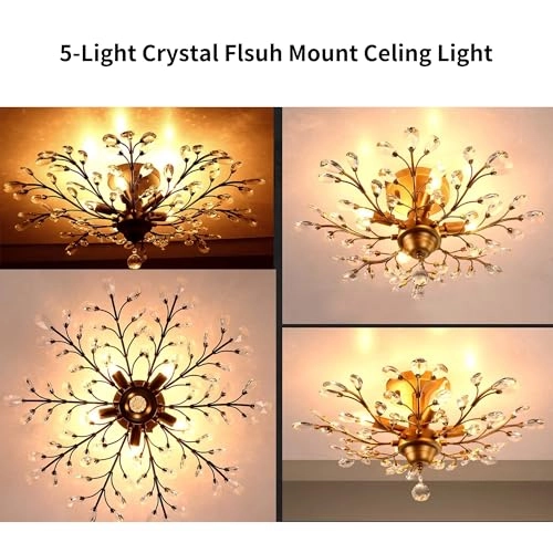 Crystal Ceiling Light - Matte Black 5 Lights