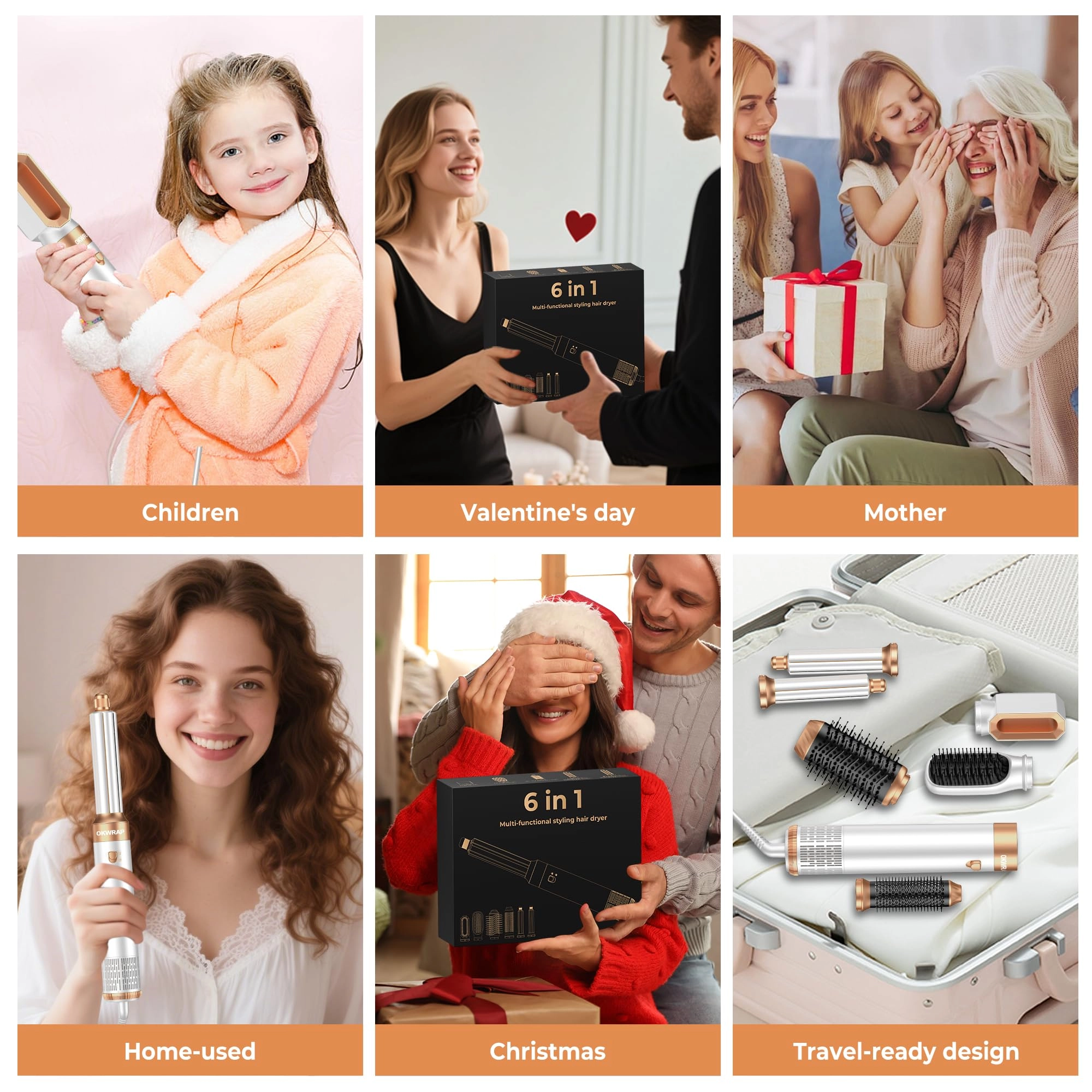 Blow Dryer Brush + Curling Wand + Ionic Hot Air Hair Dryer + Massage Oval Hair Dryer + Left&Right Hair Curlers