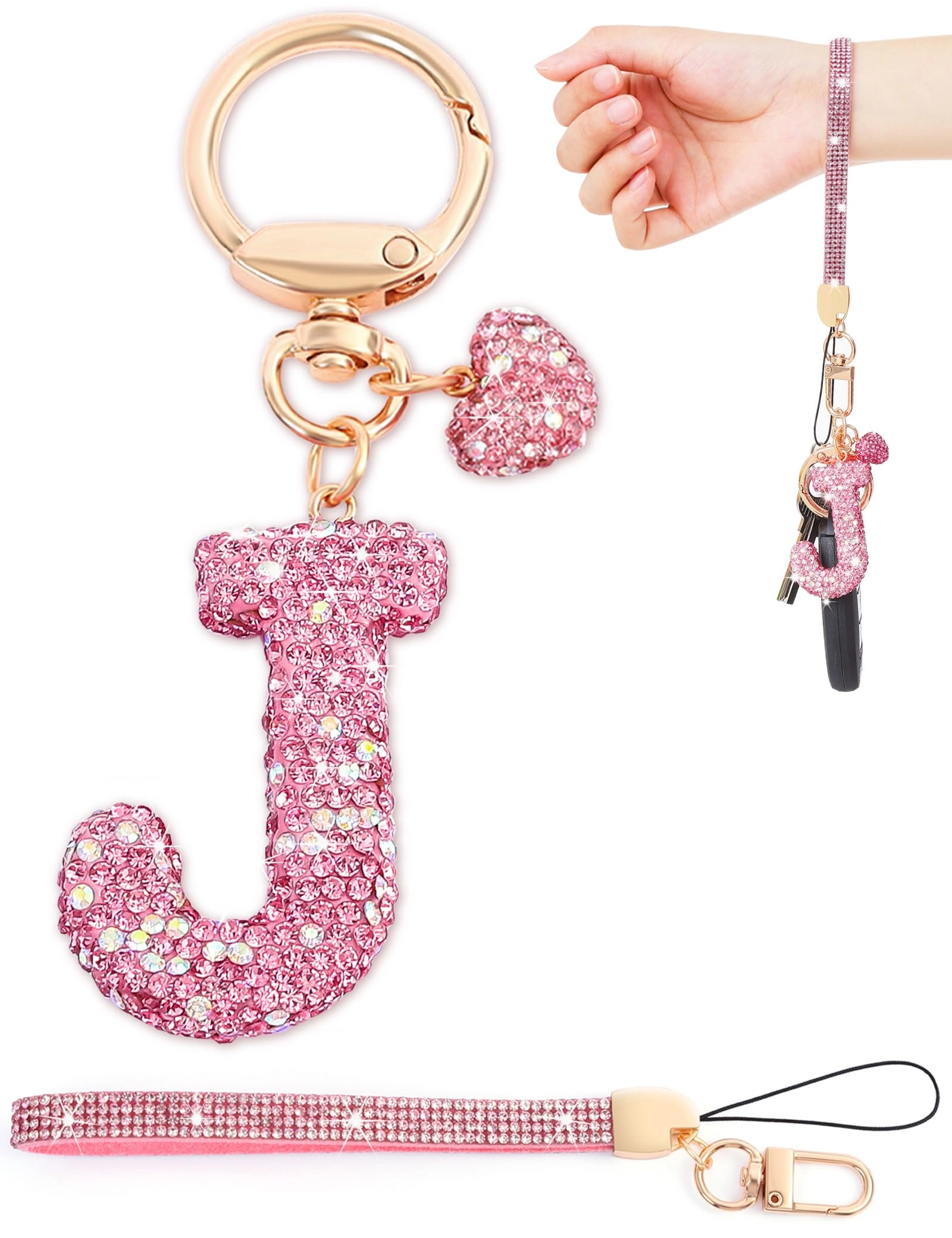 Initial Keychain - L Purple Rhinestone