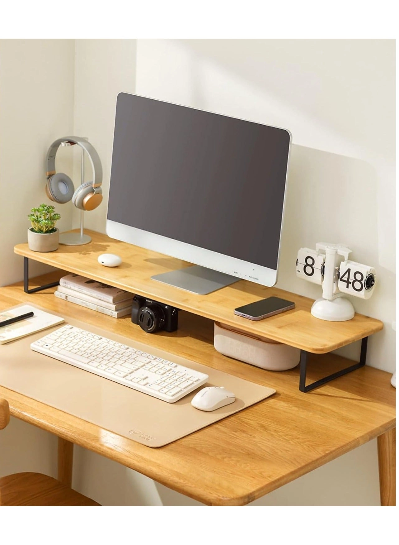 Rubik Monitor Riser Stand - Beige 100x26x12cm