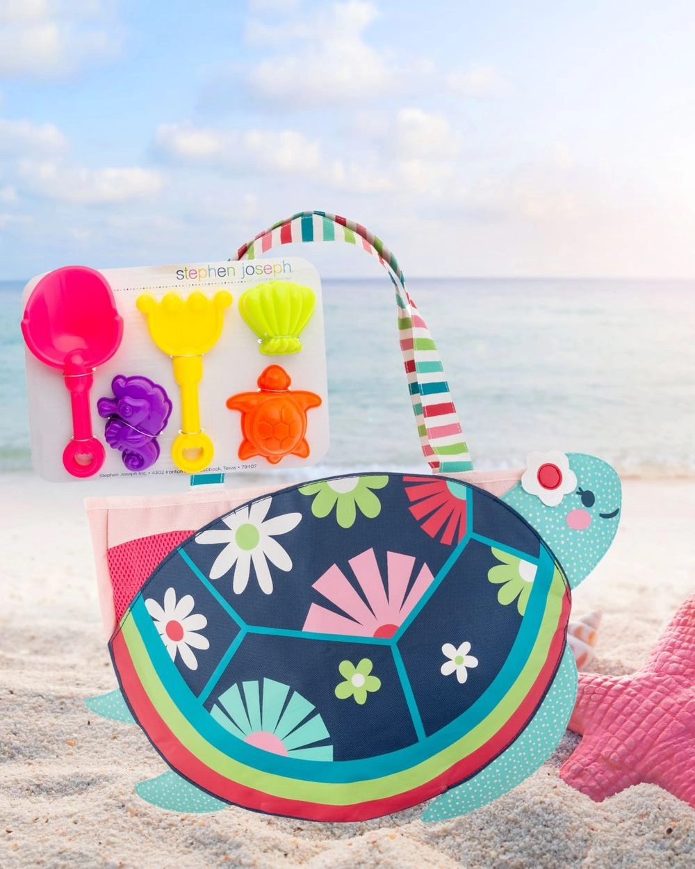 Beach Tote with Sand Toy Play Set - Turtle 5 Sand Toys