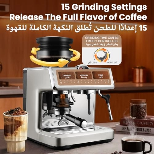 20-Bar Semi-Automatic Coffee Machine - Grinder Milk Frother