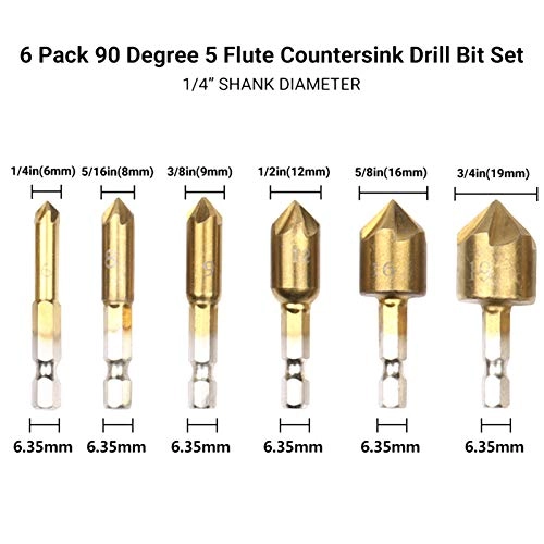 Woodworking Chamfer Drilling Tool - 1/4in hex shank 23-Pack